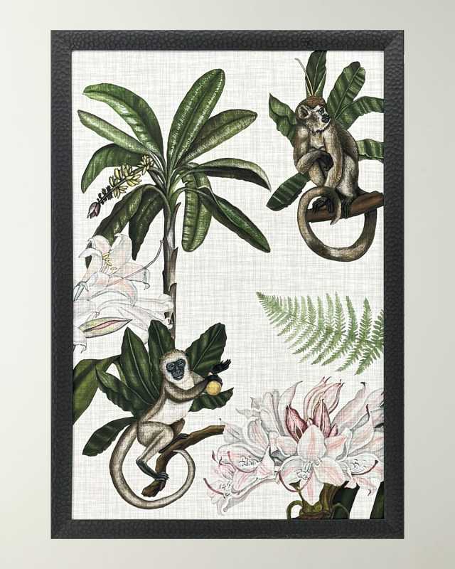 "Monkey on Linen I" Framed Giclee on Paper